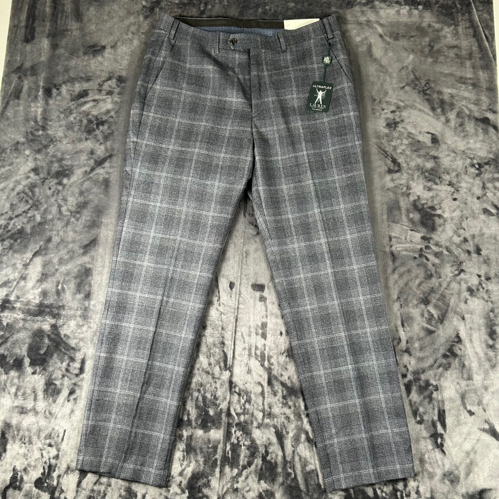 NWT Lauren Ralph Lauren Suit Pants Mens 36W x 32L Charcoal Grey Plaid Ultraflex